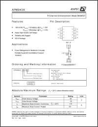 APM9435KC-TU datasheet: 30 V, P-channel enhancement mode MOSFET APM9435KC-TU