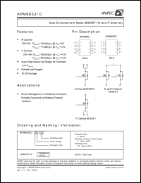 APM9932KC-TR datasheet: 20 V, dual (N-and P-channel) enhancement mode MOSFET APM9932KC-TR