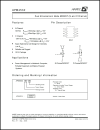 APM4532KC-TR datasheet: 30 V, dual (N and P-channel) enhancement mode MOSFET APM4532KC-TR