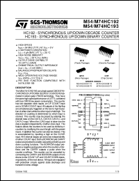 M74HC192 datasheet: HC193-SYNCHRONOUS UP/DOWN BINARY COUNTER HC192-SYNCHRONOUS UP/DOWN DECADE COUNTER M74HC192