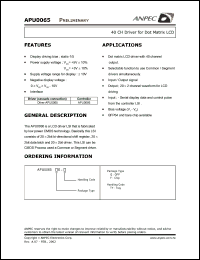 APU0065YE-TY datasheet: 0.3-7 V, 40 CH driver for dot matrix LCD APU0065YE-TY