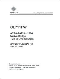 GL711FW datasheet: 3 V,  ATA/ATAPI to1394 native bridge GL711FW