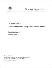 GL800USB datasheet: 3.3 V,  USB 2.0 UTMI compliant transceiver GL800USB