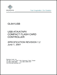 GL641USB datasheet: 3.3 V, USB ATA/ATAPI/compact flash card controller GL641USB