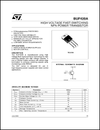 BUF420A datasheet: HIGH VOLTAGE FAST-SWITCHING NPN POWER TRANSISTOR BUF420A
