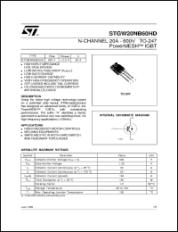 STGW20NB60HD datasheet: N-CHANNEL 20A - 600V TO-247 POWERMESH IGBT STGW20NB60HD