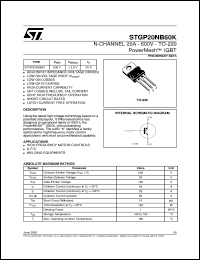 STGP20NB60K datasheet: N-CHANNEL 20A 600V TO-220 POWERMESH IGBT STGP20NB60K