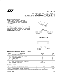 SD2922 datasheet: RF POWER TRANSISTORS HF/VHF/UHF N-CHANNEL MOSFETS SD2922
