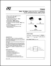 TS922AIP datasheet: RAIL TO RAIL HIGH OUTPUT CURRENT DUAL OP-AMPS TS922AIP