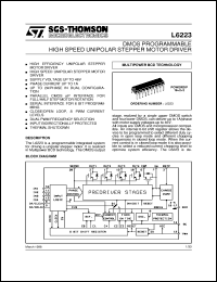 L6223 datasheet: DMOS PROGRAMMABLE HIGH SPEED UNIPOLAR STEPPER MOTOR DRIVER L6223