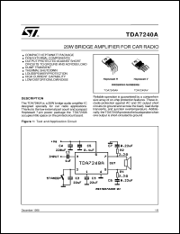 TDA7240A datasheet: 20W BRIDGE AMPLIFIER FOR CAR RADIO TDA7240A