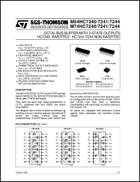 M74HC7240 datasheet: OCTAL BUS BUFFER WITH 3 STATE OUTPUTS HC7240 INVERTED , HC7241/7244 NON INVERTED M74HC7240