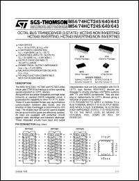 M74HCT245 datasheet: HCT640 INVERTING, HCT643 INVERTING/NON INVERTING OCTAL BUS TRANSCEIVER (3-STATE) HCT245 NO M74HCT245