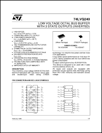 74LVQ240 datasheet: LOW VOLTAGE OCTAL BUS BUFFER WITH 3 STATE OUTPUTS (INVERTED) 74LVQ240