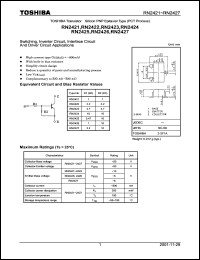 RN2427 datasheet: PNP transistor for switching, inverter circuit, interface circuit and driver circuit applications, 0.8A, 50V RN2427