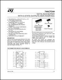 74ACT244 datasheet: OCTAL BUS BUFFER WITH 3-STATE OUTPUT (NON INVERTED) 74ACT244