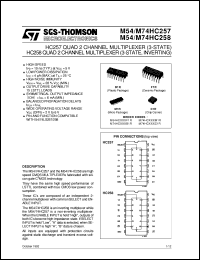 M74HC257 datasheet: HC258 QUAD 2 CHANNEL MULTIPLEXER (3-STATE, INVERTING) HC257 QUAD 2 CHANNEL MULTIPLEXER (3-STATE) M74HC257