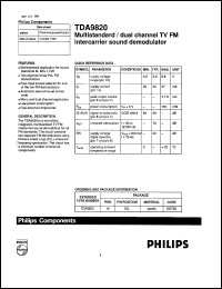 TDA9820 datasheet: 5 V, multistandard/dual channel TV FM intercarrier sound demodulator TDA9820