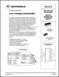 MC33110D datasheet: Low voltage compander. Silicon monolithic integrated circuit. MC33110D