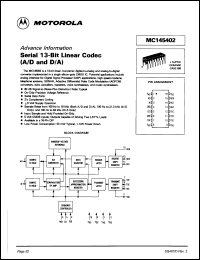 MC145402L datasheet: Serial 13-bit linear codec (A/D and D/A). MC145402L