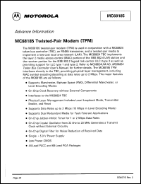 MC68185 datasheet: Twisted-pair modem (TPM). MC68185