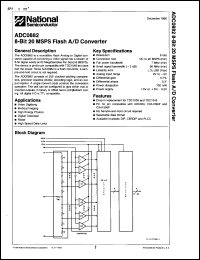 ADC0882CCN datasheet: 8-bit 20 MSPS flash A/D converter. ADC0882CCN