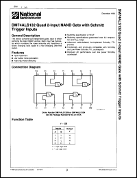 DM74ALS132M datasheet: Quad 2-input NAND gate with schmitt trigger inputs. DM74ALS132M