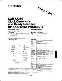 SAB82284-1-P datasheet: Clock generator (plastic package) up to 20 MHz and ready interface for SAB80286 processor. SAB82284-1-P