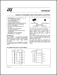 74VHC257 datasheet: QUAD 2 CHANNEL MULTIPLEXER (3-STATE) 74VHC257