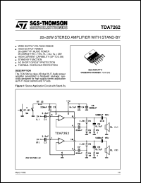 TDA7262 datasheet: 20 + 20W STEREO AMPLIFIER WITH STAND-BY TDA7262