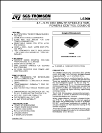 L6260 datasheet: 2.7-5.5V DISK DRIVER SPINDLE & VCM, POWER & CONTROL COMBOS L6260