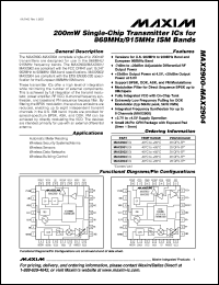 MAX2903EGI datasheet: 200mW single-chip transmitter IC for 868/915 MHz ISM band MAX2903EGI