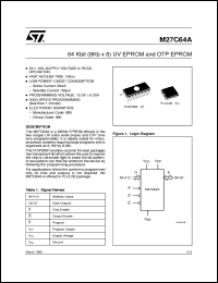 M27C64A datasheet: 64 KBIT (8KB X8) UV EPROM AND OTP ROM M27C64A
