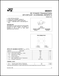 SD2931 datasheet: RF POWER TRANSISTORS HF/VHF/UHF N-CHANNEL MOSFETS SD2931