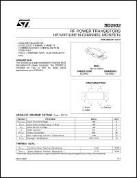 SD2932 datasheet: RF POWER TRANSISTORS HF/VHF/UHF N-CHANNEL MOSFETS SD2932