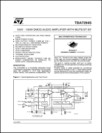 TDA7294S datasheet: 100V -100W DMOS AUDIO AMPLIFIER WITH MUTE/ST-BY TDA7294S