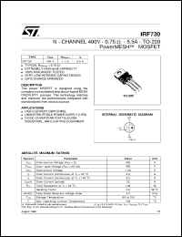 IRF730 datasheet: N-CHANNEL 400V - 0.75 OHM - 5.5A - TO-220 POWERMESH MOSFET IRF730