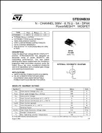 STD5NB30 datasheet: N-CHANNEL 300V - 0.75 OHM - 5A - DPAK POWERMESH MOSFET STD5NB30