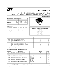 STS3DPFS30 datasheet: P-CHANNEL 30V - 0.065 OHM - 3A SO-8 STRIPFET MOSFET PLUS SCHOTTKY RECTIFIER STS3DPFS30