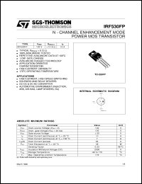 IRF530FP datasheet: N-CHANNEL ENHANCEMENT MODE POWER MOS TRANSISTOR IRF530FP