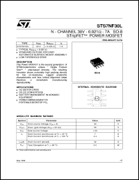 STS7NF30L datasheet: N-CHANNEL 30V - 0.021 OHM - 7A SO-8 STRIPFET MOSFET STS7NF30L