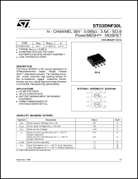STS3DNF30L datasheet: N-CHANNEL 30V - 0.055 OHM - 3.5A - S0-8 POWERMESH MOSFET STS3DNF30L