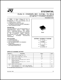 STS7DNF30L datasheet: DUAL N-CHANNEL 30V - 0.018 OHM - 7A SO-8 STRIPFET POWER MOSFET STS7DNF30L