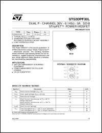STS3DPF30L datasheet: DUAL P-CHANNEL 30V - 0.145 OHM - 3A SO-8 STRIPFET POWER MOSFET STS3DPF30L