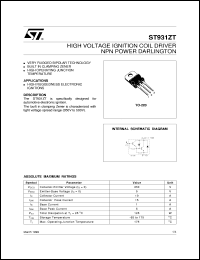 ST931ZT datasheet: HIGH VOLTAGE IGNITION COIL DRIVER NPN POWER DARLINGTON ST931ZT