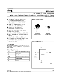 M34S32 datasheet: 32K SERIAL I 2 C BUS EEPROM WITH USER-DEFINED READ-ONLY BLOCK AND 32-BYTE OTP PAGE M34S32