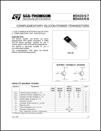 BD433 datasheet: COMPLEMENTARY SILICON POWER TRANSISTORS BD433