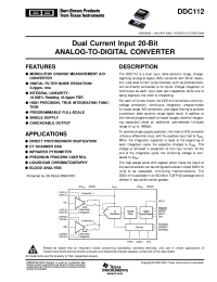 DDC112 datasheet: Dual Current Input 20-Bit Analog-To-Digital Converter (Rev. B) DDC112
