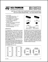 M74HCT374 datasheet: OCTAL D-TYPE FLIP FLOP WITH 3 STATE OUTPUT HCT374 NON INVERTING , HCT534 INVERTING M74HCT374