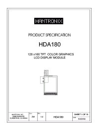 HDA180 datasheet: 128 x160 TFT COLOR GRAPHICS LCD DISPLAY MODULE HDA180